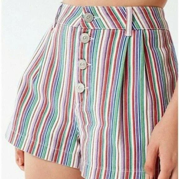 BDG Urban Outfitters Women's 2 Button Front High Rise Shorts Striped Multicolor - Picture 1 of 8